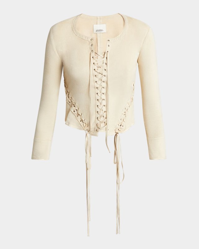 Seatle Laced Long-Sleeve Faux-Suede Top